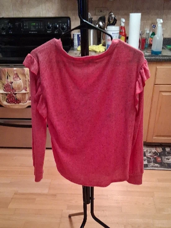 dylan Coral Pink V-Neck Ruffle-Shoulder Pullover - Picture 10 of 15